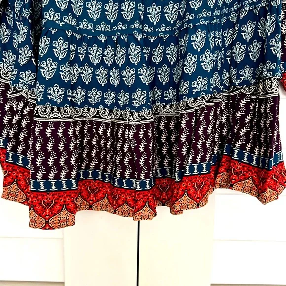 Teal floral with tassels tunic in long sleeves with multi-color cuffs an… - Picture 4 of 4